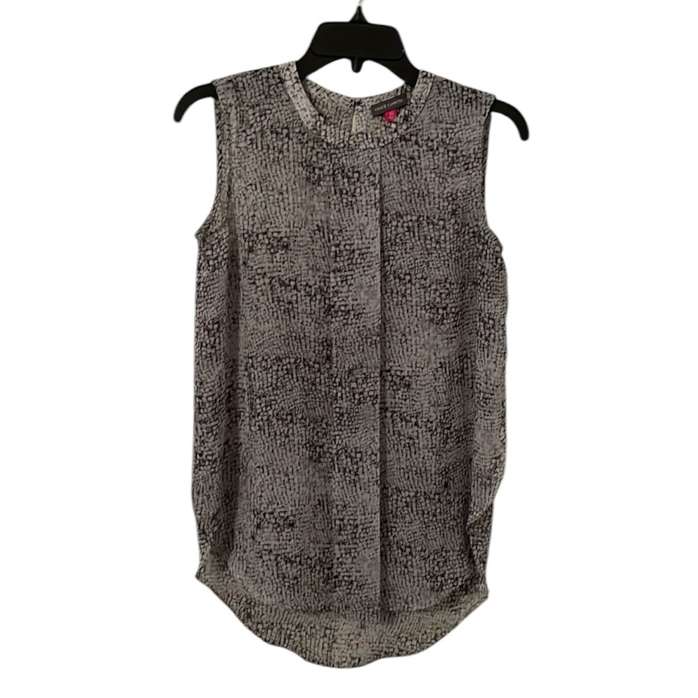 VINCE CAMUTO | Women’s Gray Snake Print Pleated Front Sleeveless Top Size XS